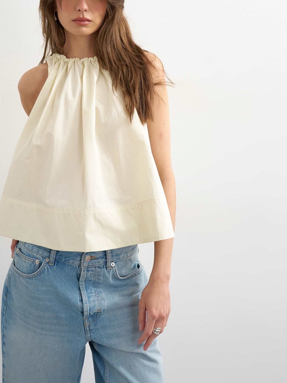Topshop Trapeze tie back top, ecru, size 10 US